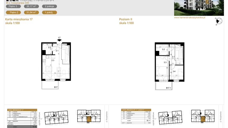 Rzut - Mieszkanie na sprzedaż 3 pokoje o powierzchni 57,81 m² - numer LM17 w Kameralna Koszykarska