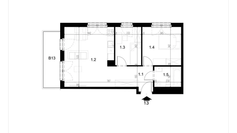 Rzut - Mieszkanie na sprzedaż 3 pokoje o powierzchni 53,67 m² - numer LM13 w Kameralna Koszykarska