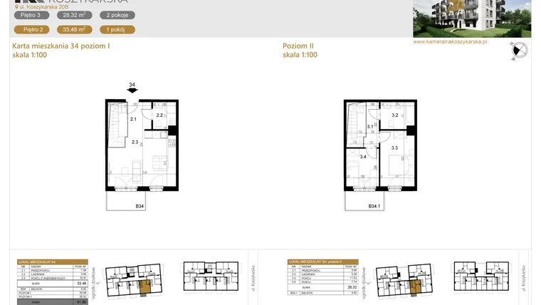 Rzut - Mieszkanie na sprzedaż 3 pokoje o powierzchni 61,8 m² - numer LM34 w Kameralna Koszykarska