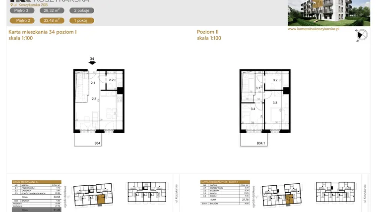 Rzut - Mieszkanie na sprzedaż 3 pokoje o powierzchni 61,36 m² - numer LM34 w Kameralna Koszykarska