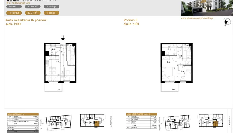 Rzut - Mieszkanie na sprzedaż 3 pokoje o powierzchni 61,06 m² - numer LM16 w Kameralna Koszykarska