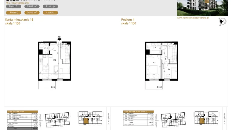 Rzut - Mieszkanie na sprzedaż 3 pokoje o powierzchni 63,96 m² - numer LM18 w Kameralna Koszykarska