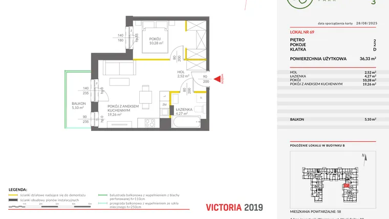 Rzut - Mieszkanie na sprzedaż 2 pokoje o powierzchni 36,33 m² - numer 69 w Olchowy Park III