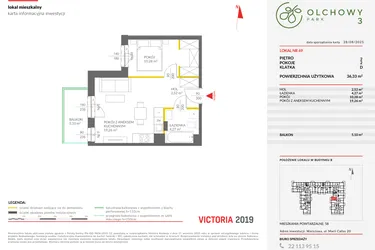 Rzut - Mieszkanie na sprzedaż 2 pokoje o powierzchni 36,33 m² - numer 69 w Olchowy Park III
