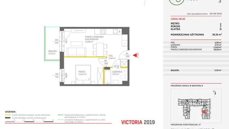 Rzut - Mieszkanie na sprzedaż 2 pokoje o powierzchni 36,26 m² - numer 68 w Olchowy Park III