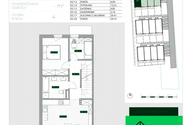 Rzut - Mieszkanie na sprzedaż 4 pokoje o powierzchni 86,2 m² - numer D2 w Zielona Krzyszkowicka