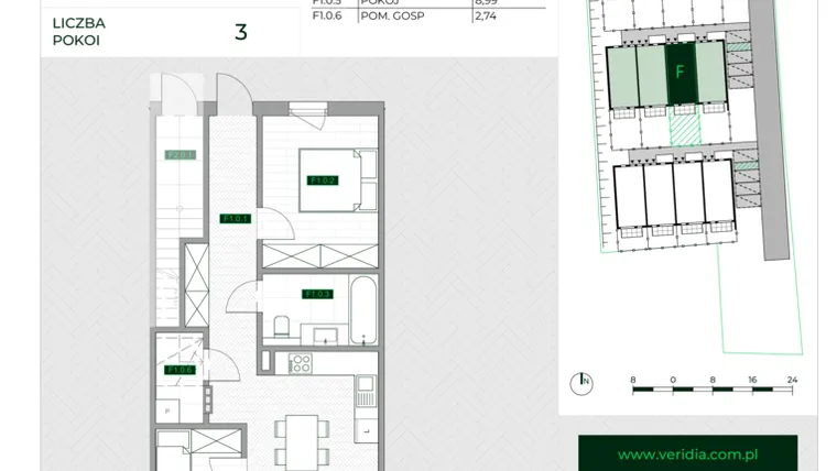 Rzut - Mieszkanie na sprzedaż 3 pokoje o powierzchni 57,5 m² - numer F1 w Zielona Krzyszkowicka