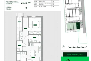 Rzut - Mieszkanie na sprzedaż 3 pokoje o powierzchni 57,5 m² - numer I1 w Zielona Krzyszkowicka
