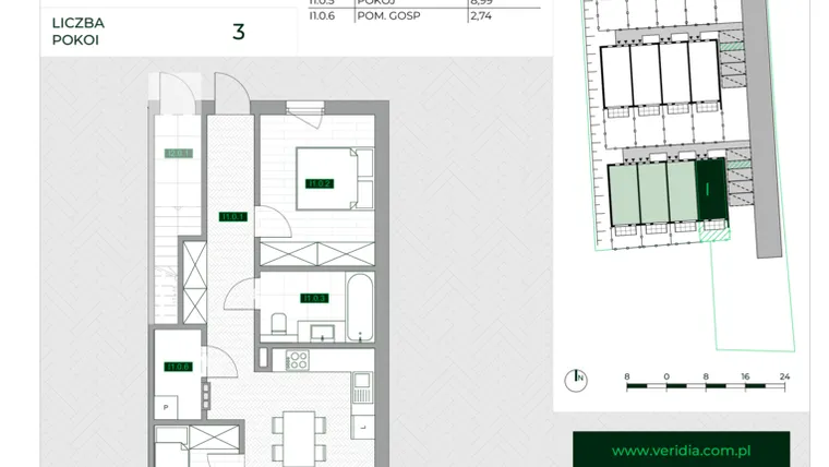 Rzut - Mieszkanie na sprzedaż 3 pokoje o powierzchni 57,5 m² - numer I1 w Zielona Krzyszkowicka