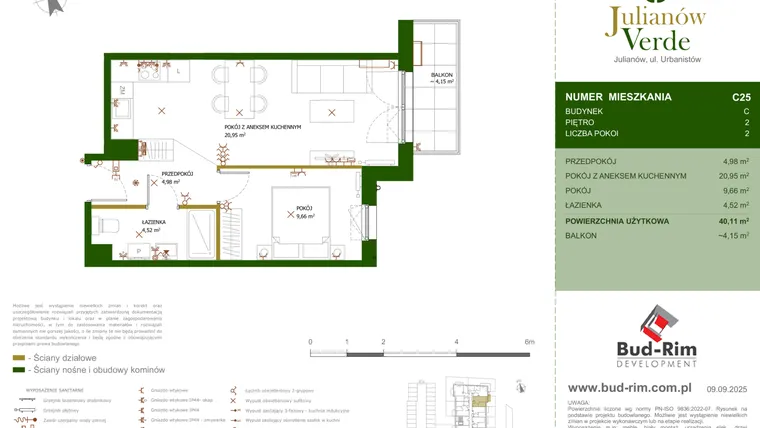 Rzut - Mieszkanie na sprzedaż 2 pokoje o powierzchni 40,11 m² - numer 25 w Julianów Verde