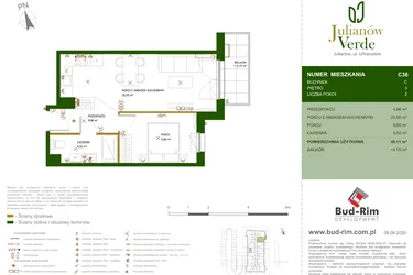 Rzut - Mieszkanie na sprzedaż 2 pokoje o powierzchni 40,11 m² - numer 36 w Julianów Verde