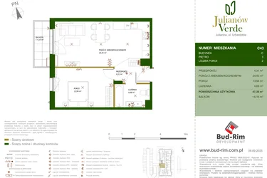 Rzut - Mieszkanie na sprzedaż 2 pokoje o powierzchni 47,36 m² - numer 43 w Julianów Verde