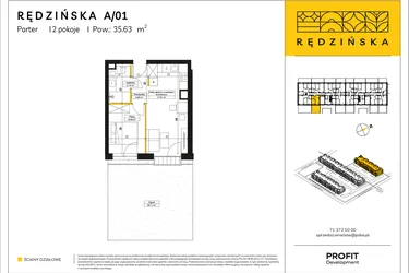 Rzut - Mieszkanie na sprzedaż 2 pokoje o powierzchni 35,63 m² - numer RD4A/A/01 w Rędzińska 4