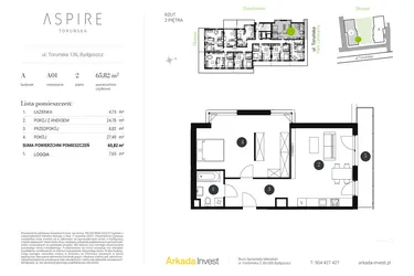 Rzut - Mieszkanie na sprzedaż 2 pokoje o powierzchni 65,82 m² - numer A.1 w Aspire