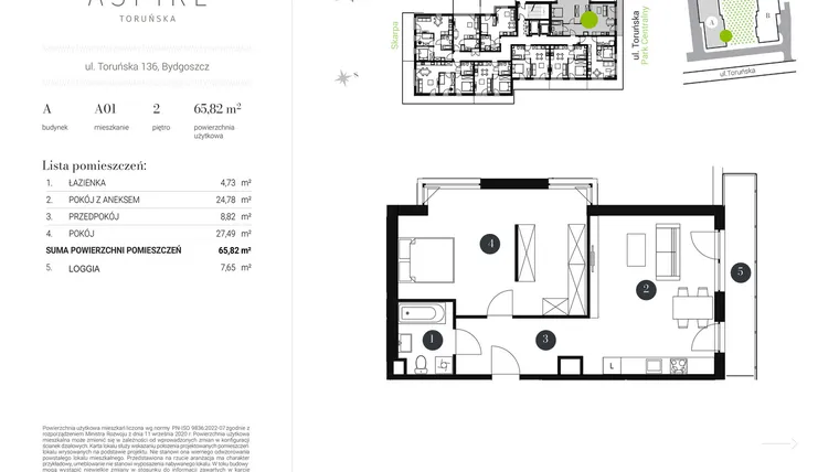 Rzut - Mieszkanie na sprzedaż 2 pokoje o powierzchni 65,82 m² - numer A.1 w Aspire