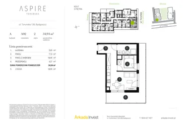 Rzut - Mieszkanie na sprzedaż 2 pokoje o powierzchni 34,94 m² - numer A.2 w Aspire