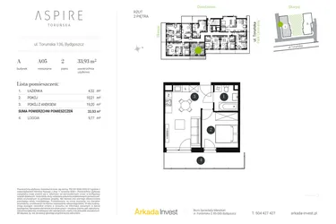Rzut - Mieszkanie na sprzedaż 2 pokoje o powierzchni 33,93 m² - numer A.5 w Aspire