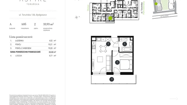 Rzut - Mieszkanie na sprzedaż 2 pokoje o powierzchni 33,93 m² - numer A.5 w Aspire
