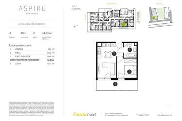 Rzut - Mieszkanie na sprzedaż 2 pokoje o powierzchni 34,83 m² - numer A.3 w Aspire