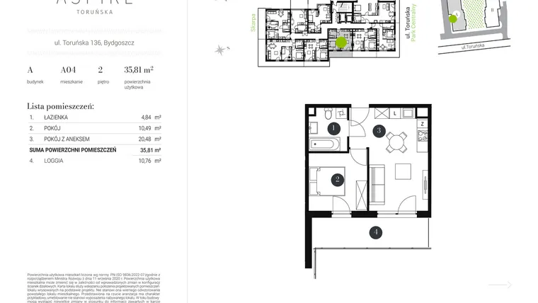 Rzut - Mieszkanie na sprzedaż 2 pokoje o powierzchni 35,81 m² - numer A.4 w Aspire