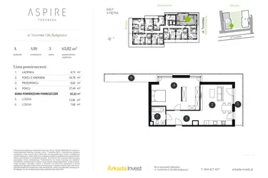 Rzut - Mieszkanie na sprzedaż 2 pokoje o powierzchni 65,82 m² - numer A.10 w Aspire
