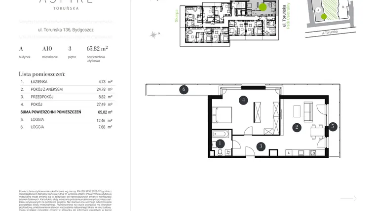Rzut - Mieszkanie na sprzedaż 2 pokoje o powierzchni 65,82 m² - numer A.10 w Aspire