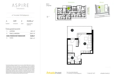 Rzut - Mieszkanie na sprzedaż 1 pokój o powierzchni 33,08 m² - numer A.9 w Aspire