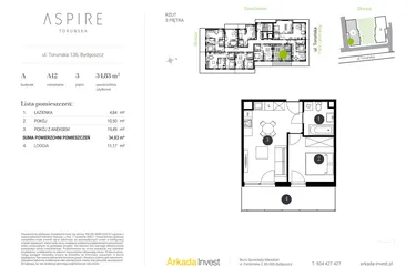 Rzut - Mieszkanie na sprzedaż 2 pokoje o powierzchni 34,83 m² - numer A.12 w Aspire