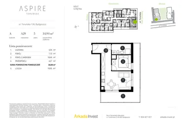 Rzut - Mieszkanie na sprzedaż 2 pokoje o powierzchni 34,94 m² - numer A.29 w Aspire