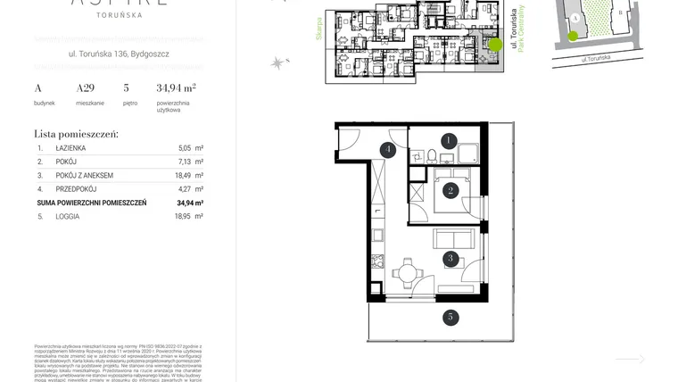 Rzut - Mieszkanie na sprzedaż 2 pokoje o powierzchni 34,94 m² - numer A.29 w Aspire
