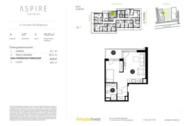 Rzut - Mieszkanie na sprzedaż 1 pokój o powierzchni 33,25 m² - numer A.27 w Aspire