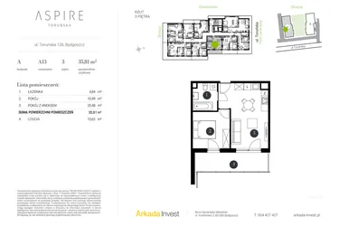 Rzut - Mieszkanie na sprzedaż 2 pokoje o powierzchni 35,81 m² - numer A.13 w Aspire