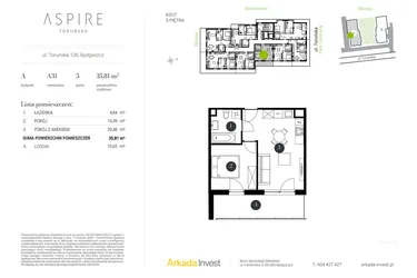 Rzut - Mieszkanie na sprzedaż 2 pokoje o powierzchni 35,81 m² - numer A.31 w Aspire