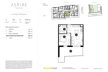 Rzut - Mieszkanie na sprzedaż 2 pokoje o powierzchni 35,81 m² - numer A.53 w Aspire