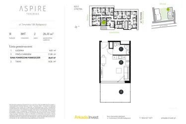 Rzut - Mieszkanie na sprzedaż 1 pokój o powierzchni 26,41 m² - numer B.7 w Aspire