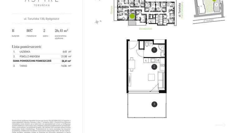 Rzut - Mieszkanie na sprzedaż 1 pokój o powierzchni 26,41 m² - numer B.7 w Aspire