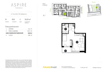 Rzut - Mieszkanie na sprzedaż 1 pokój o powierzchni 33,29 m² - numer B.24 w Aspire