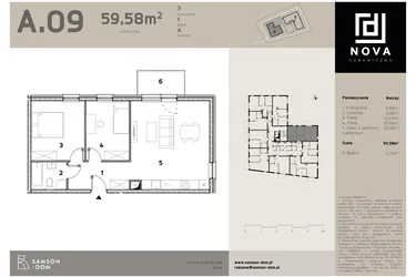 Rzut - Mieszkanie na sprzedaż 3 pokoje o powierzchni 59,58 m² - numer A9 w Nova Ceramiczna