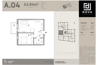 Rzut - Mieszkanie na sprzedaż 2 pokoje o powierzchni 42,64 m² - numer A4 w Nova Ceramiczna