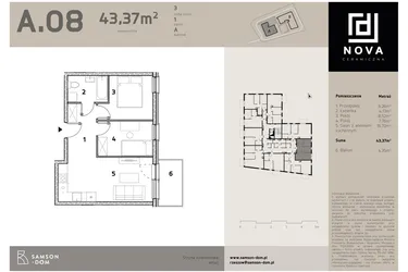 Rzut - Mieszkanie na sprzedaż 3 pokoje o powierzchni 43,37 m² - numer A8 w Nova Ceramiczna