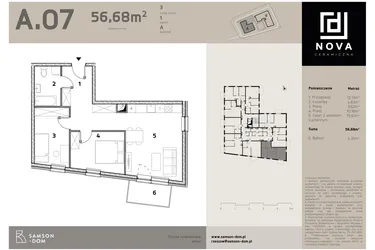 Rzut - Mieszkanie na sprzedaż 3 pokoje o powierzchni 56,68 m² - numer A7 w Nova Ceramiczna