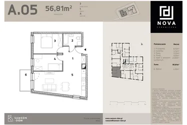 Rzut - Mieszkanie na sprzedaż 3 pokoje o powierzchni 56,81 m² - numer A5 w Nova Ceramiczna