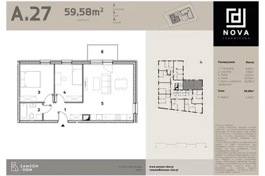 Rzut - Mieszkanie na sprzedaż 3 pokoje o powierzchni 59,58 m² - numer A27 w Nova Ceramiczna