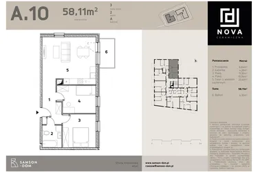 Rzut - Mieszkanie na sprzedaż 3 pokoje o powierzchni 58,11 m² - numer A10 w Nova Ceramiczna