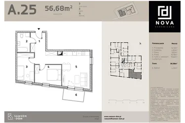 Rzut - Mieszkanie na sprzedaż 3 pokoje o powierzchni 56,68 m² - numer A25 w Nova Ceramiczna