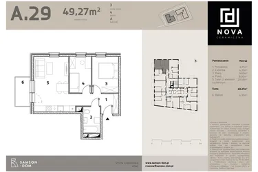 Rzut - Mieszkanie na sprzedaż 3 pokoje o powierzchni 49,27 m² - numer A29 w Nova Ceramiczna