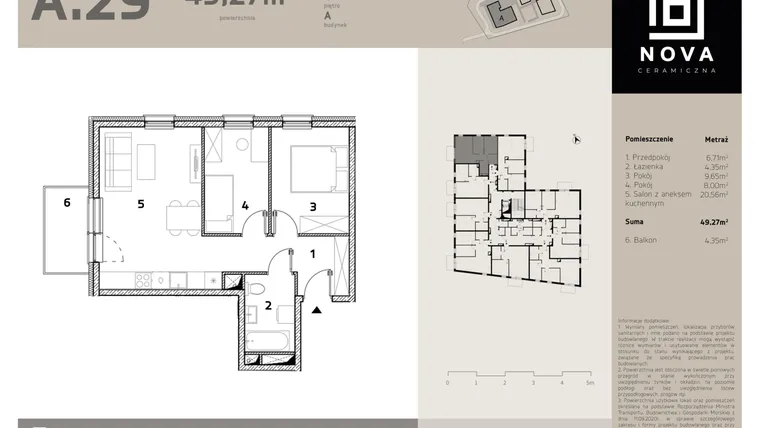 Rzut - Mieszkanie na sprzedaż 3 pokoje o powierzchni 49,27 m² - numer A29 w Nova Ceramiczna