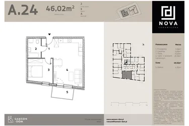Rzut - Mieszkanie na sprzedaż 2 pokoje o powierzchni 46,02 m² - numer A24 w Nova Ceramiczna