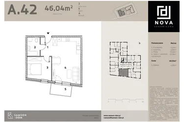 Rzut - Mieszkanie na sprzedaż 2 pokoje o powierzchni 46,04 m² - numer A42 w Nova Ceramiczna