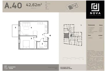 Rzut - Mieszkanie na sprzedaż 2 pokoje o powierzchni 42,62 m² - numer A40 w Nova Ceramiczna